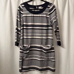 J Crew Ivory/Navy Striped 3/4 Sleeve 100% Silk Dress | Size: 2